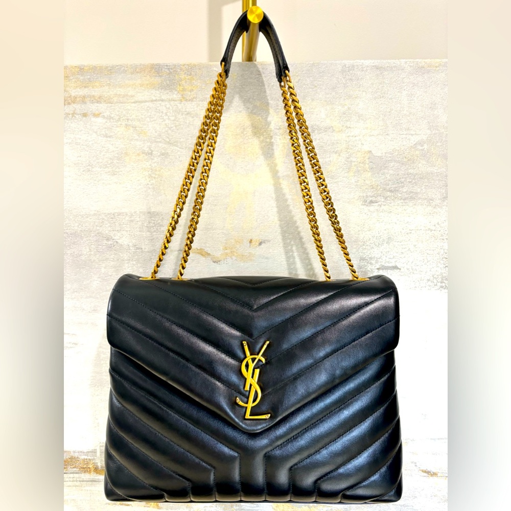 YSL Loulou Medium Chain Bag – Chevron Quilted Calfskin – Made in Italy